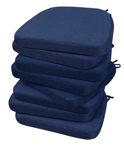 AAAAAcessories D-Shaped Chair Cushions, 2" Thick Dining Chair Pads with Ties and Removable, Machine-Washable Cover, 17" x 16", Set of 8, Blue - color: Blue, size: 8 Count(Pack of 1)