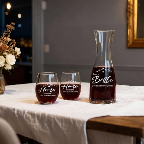 AW BRIDAL House Warming Gifts New Home Wine Glasses and Decanter Set, 2026 Closing Gifts for Home Buyers and Homeowner, New Apartment Gift Basket for Women Friend, First House Gift for Couple Newlywed - style: Wine Decanter-New Home