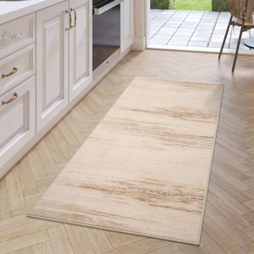 Hallway Kitchen Runner Rug Non-Slip Low Pile Washable Rug Brown 2x5ft | Soft Entryr Mat Carpet TPR Backing , Thin Profile, Abstract Pattern for Bedroom, Bathroom, Entryway Long Runners, Easy Clean - color: Brown, size: 2' x 5'