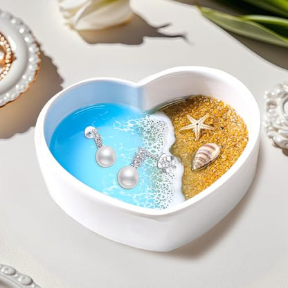 Handmade Resin Jewelry Dish for Rings Earrings Necklaces | Seashell Coastal Ocean Decor Ring Dish, Beach Gifts for Women, Unique Birthday Holiday Gifts for Wife Girls Friends