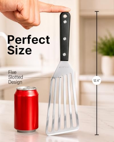 Zulay Kitchen Stainless Steel Fish Turner Spatula - 12.4” Flexible Heat-Resistant Slotted Turner for Non-Stick Cookware - Rust-Proof, Durable & Dishwasher Safe Cooking Utensil for Everyday Use - size: Large