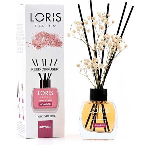 Loris Powder Reed Diffuser Set with Dried Flowers | Reed Diffusers for Home with Sticks | Bathroom Diffuser & Room Scent | Long-Lasting Home Fragrance | 120 mL / 4.06 fl oz - color: Powder