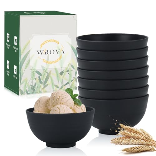 wheat straw snack bowls 10oz set of 8 - Unbreakable Dessert Bowls for kids - Mini Bowls for Ice Cream,Snack and Fruits - Microwave & Dishwasher Safe Appetizer Bowl Sets - Black - color: Black, size: 10 oz