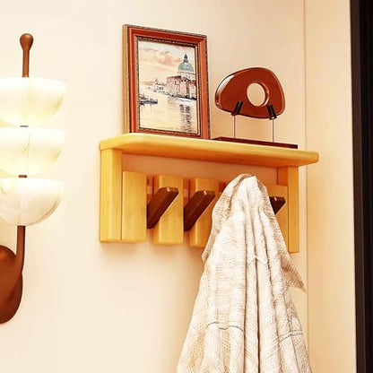 Wall Mounted Coat RackHooks Piano Key Hangers Natural Solid Wood Hanger Non-Woven Fabric Clothes Hangers for Closet, Kitchen, Bedroom, Bathroom, Entryway (Tray Walnut-Beech, 4 Hooks) - color: Tray walnut-beech, size: 4 Hooks