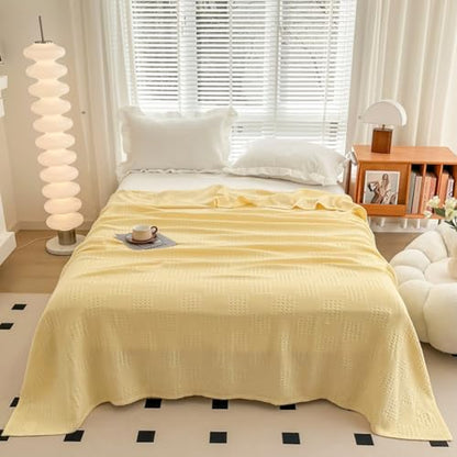 LGYKUMEG Cotton Throw Blanket,100% Cotton Waffle Knit Blanket,Lightweight,Breathable and Soft for Summer and Spring,Yellow,100 x 150 cm / 39 x 59 inch - color: Yellow, size: Throw 39x59 inch