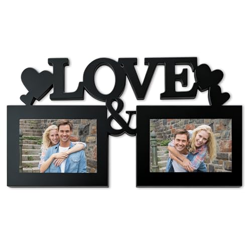 LOVE Multi Photo Frame Wall Decor, One-Piece MDF 2 Opening 4x6 Picture Frame Collage, Rustic Farmhouse Wall Hanging Frame, Durable Melamine Finish, Easy to Hang, Display Family Memories (Black, 18.1” x 9.4”) - color: black, size: 18.1x9.4 in(2-Opening)