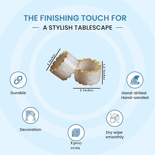 Epoxy Resin Napkin Rings, Rustic, Set of 6 | Epoxy resin, 2x2x1 in. each, smooth finish, reusable, holidays, weddings, dinner parties, family gatherings, artisan - color: Smoky Ivory, size: 2 x 1.2 x 2 - inch (Pack of 6)