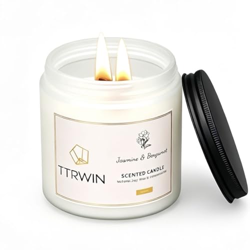 TTRWIN Scented Candle Gifts for Women, 2 Wooden Wick Natural Soy Wax Jar Candles, Home Aromatherapy Candles for Cosy Living Room and Bedroom, Gifts for Christmas Birthday Mother's Day