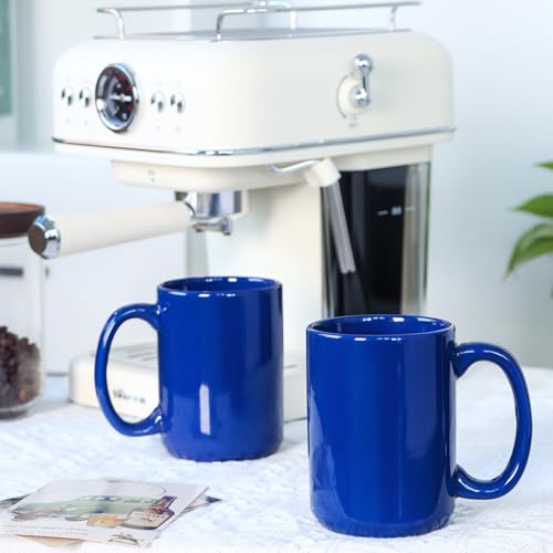 15 OZ Coffee Mugs, Classic Blank Ceramic Cup with Large Handle for Tea Latte Cappuccino, Set of 4, Blue - color: Blue
