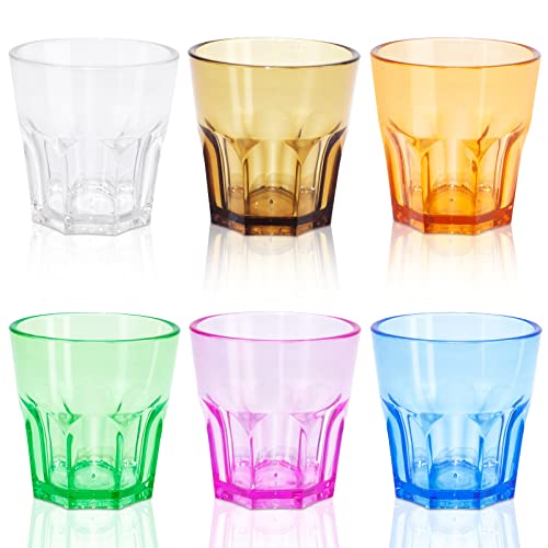 Plastic Drinking Glasses Set of 6, Unbreakable Coloured Water Tumbler, Acrylic Plastic Cups, Reusable Kids Drinking Cups for Children Kitchen Picnic Party Juice Whiskey Wine (6pc-6color-160ml/5.4oz) - color: 6pc-6color-160ml/5.4oz