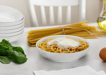 KooK Pasta Bowl, Set of 6, Salad Bowl, Large, Ceramic, Microwave and Dishwasher Safe, for Soups, Shallow Serving Bowls, 32 oz, (White) - color: White