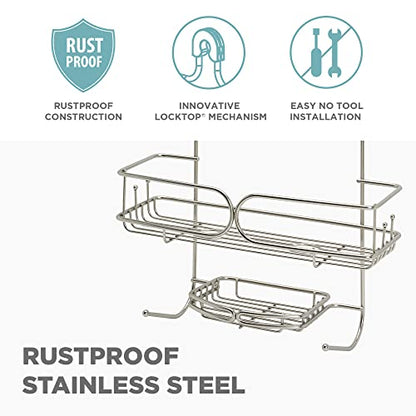 Zenna Home Shower Caddy Hanging Bathroom Organizer, Stainless Steel Shower Rack with 2 Shelves and Built in Hooks, Rustproof Over Shower Head Storage System, Stainless Steel - style: 2-Shelf Caddy