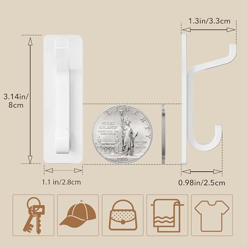 pickpiff 13LB Strong Stick-On Hooks for Coats and Towels, White 4 Pack - color: White, size: 4 Pack