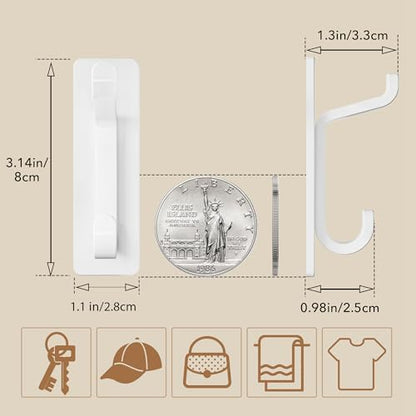 pickpiff 13LB Strong Stick-on Hooks for Coat & Towel, White 6 Pack - color: White, size: 6 Pack