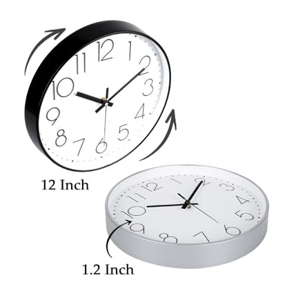 2 Pack Black&Silver Wall Clock 12" Silent Wall Clocks Battery Operated | Office Kitchen Living Room Bedroom - color: Black&silver, size: 2 Pack-12 Inch