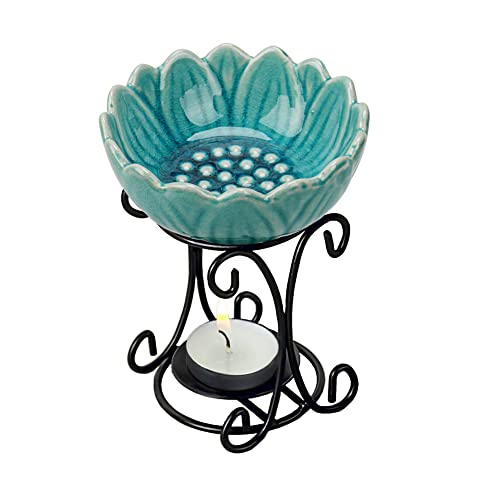 Tealight Wax Warmer Oil Burner, Iron Wax Melter Tea Light Holder, Wax Melt Burner Candle Wax Warmer Non Electric Oil Warmer (Turquoise) - color: Turquoise