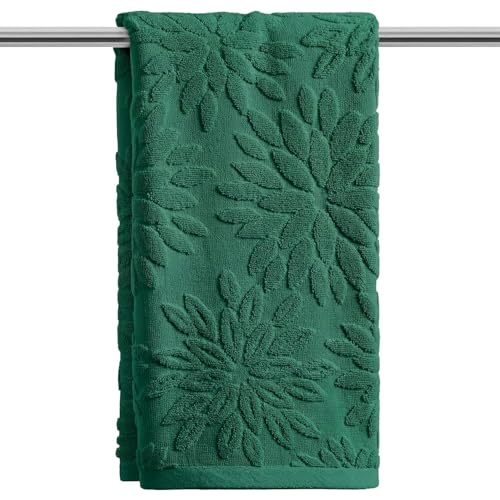 Artoid Mode 1 Pc Dark Green 3D Dahlia Floral Jacquard Hand Towels for Bathroom, Cotton Soft Absorbent Bathroom Decor Towels, 13.7 x 29.5 Inch - color: Dark Green, size: 13.7" x 29.5", 1PC