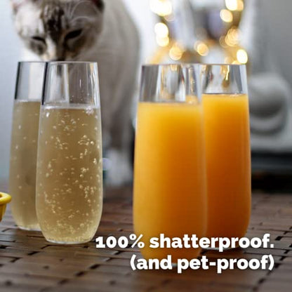 Unbreakable Stemless Champagne Flutes 9oz Set of 2, Shatterproof Tritan Plastic Glasses, Reusable Dishwasher Safe Flute, Wedding, Bachelorette, Travel & Poolside Champagne Glasses