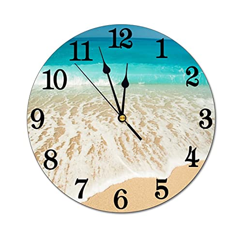 Sea Beach Wall Clock Battery Operated Silent Non Ticking Round Clock Summer Ocean Theme Wall Decor for Home, Office, School 9.8 Inch - color: Beach, size: 10 Inch