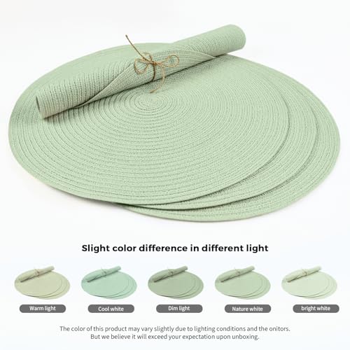 FunWheat Round Braided Placemats Set of 6 Place mats for Dining Tables Woven Heat Resistant Table Mats 15 inch (Mint Green) - color: Solid Mint Green, size: 6pcs