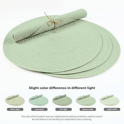 FunWheat Round Braided Placemats Set of 6 Place mats for Dining Tables Woven Heat Resistant Table Mats 15 inch (Mint Green) - color: Solid Mint Green, size: 6pcs