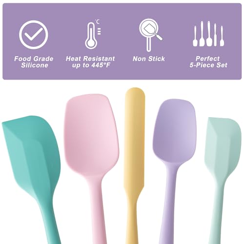 Silicone Spatula Set,5 Piece Food Grade Rubber Spatulas,Multicolor 3 | Spatulas Silicone Heat Resistant for Baking,Cooking,and Mixing High Heat Resistant Non Stick Dishwasher Safe BPA-Free - color: Multicolor 3