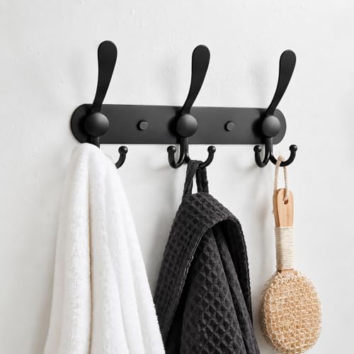 YUNISS Coat Rack Wall Mounted，3 Tri Stainless Steel Coat Hook for Coat Hat Robes Towel in Mudroom Entryway (Black, 1 Pack 3 Hook) - color: Black, size: 1 Pack 3 Hook