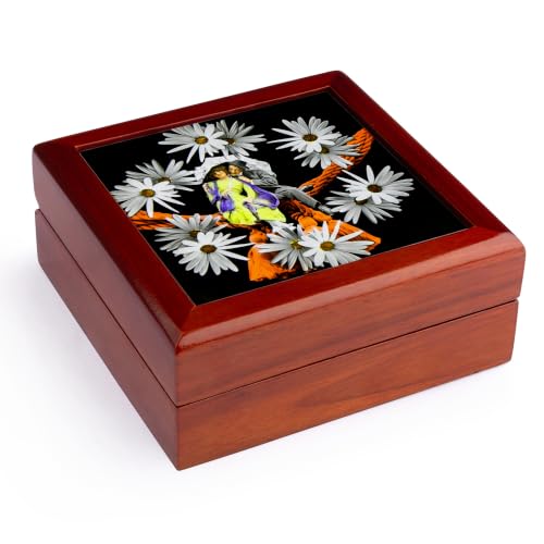 3dRose Vintage Hand Colored Slide Romantic Love with Daisies 1911 Jewelry Box 7 x 7 inch with 4 inch tile