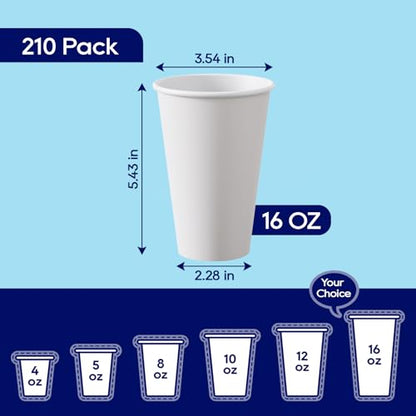 LITOPAK 210 Pack 16 oz Disposable Paper Coffee Cup, Hot/Cold Beverage Drinking Cups for Water, Paper Coffee Cups, White Hot Coffee Cups, Suitable for Party, Picnic, Travel, and Events - color: White-16oz