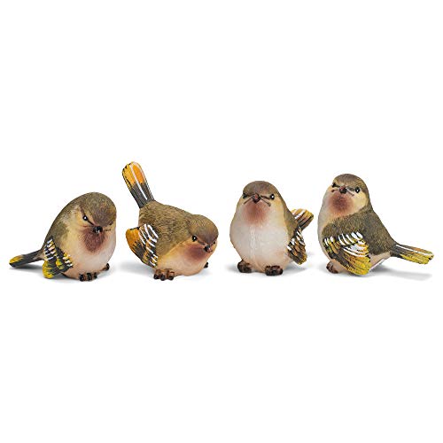 RAZ Imports Striped Wing Bird 2.5 x 2.25 inch Resin Decorative Tabletop Figurine Set of 4, Sage Green | Hand-Painted 2.5" Set of 4 Sage Green Resin Birds for Indoor Home Decor or Outdoor Garden & Patio