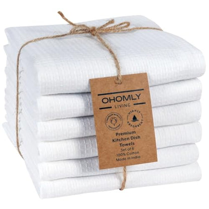 Waffle Kitchen Towels Set of 6-100% Cotton Dish Cloths Towels with Hanging Loop - Soft, Absorbent & Washable for Kitchen Use - Quick Drying Dish Towels 16x26 Inch White - color: White