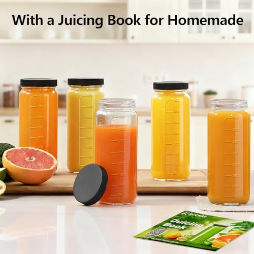 Ruckae 16oz 12 Pack Juice Bottles, Glass Bottles Juicing with Lids, Smoothie Cup Lids and Straws, Water Bottle Mason Jar Drinking Glasses for Juicing, Smoothies, Kombucha - color: Transparent, size: 16oz-12pack