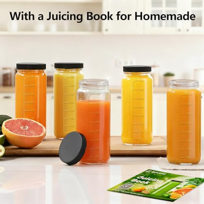 Ruckae 16oz 10 Pack Juice Bottles, Glass Bottles with Lids, Smoothie Cup Lids and Straws, Water Bottle Mason Jar Drinking Glasses for Juicing, Smoothies, Kombucha - color: Transparent, size: 16oz-10pack