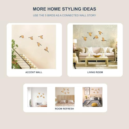 Vumyhuby 5-Piece Yellow Wooden Bird Wall Art, Rustic Folk Flying Bird Decor - color: Yellow