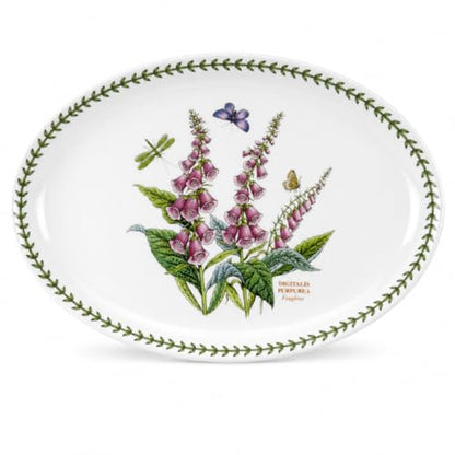 Portmeirion Botanic Garden Oval Platter - Porcelain & Foxglove Motif | 13" Serving Platter for Appetizers, Desserts & More - Dishwasher, Microwave, Freezer & Oven Safe with Chip-Resistant Glaze
