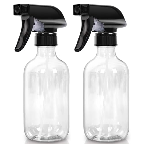 Cleaning Spray Bottles for Plants Misters for Inside, 2 Pack 10 oz Squirt, Water Spray Bottle Mist Sprayer, No Leak Hair Mister Empty with Adjustable Nozzle (Transparent) - color: Transparent bottle+black nozzle, size: 10 oz