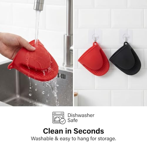Silicone Cooking Pinch Grips Oven Mitts - Mini Finger Protector Pot Holder for Kitchen,Cooking,Baking,BBQ - Heat Resistant Gloves, 2 Pairs (Black and Red) - color: Black and Red