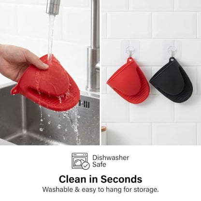 Silicone Cooking Pinch Grips Oven Mitts - Mini Finger Protector Pot Holder for Kitchen,Cooking,Baking,BBQ - Heat Resistant Gloves, 2 Pairs (Black and Red) - color: Black and Red