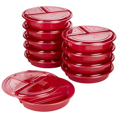 GoodCook Meal Prep Containers Set Microwave & Dishwasher-Safe Round Food Organizers with Labeled Compartments BPA-Free Food Storage Set with Snap Shut Lids Portion Control, 10-Pieces, Red - color: Red, size: 3 Compartment (4 Cup)