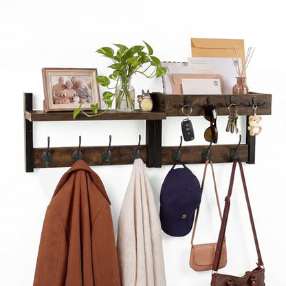 Coat Rack Wall Mount with Shelf & Mail Organizer,29 Inch Wall Shelf with 7 Coat Hooks and 4 Key Hooks for Entryway,Living Room,Bedroom,Offices(Rustic Brown) - color: Rustic Brown
