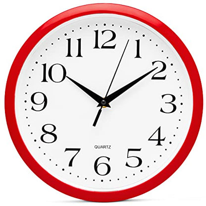 Bernhard Products Red Wall Clock Silent Non Ticking - 12 Inch Quality Quartz Battery Operated Round Easy to Read - color: Red, size: 12 Inch