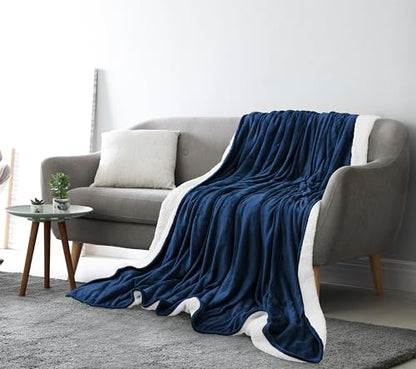 Utopia Bedding Sherpa Blanket Twin Size (Navy, 90x66 Inches) - Soft Lightweight Plush Fleece Reversible Winter Blanket for Bed, Sofa, Couch, Camping and Travel - color: Navy, size: Twin (90x66 Inch)