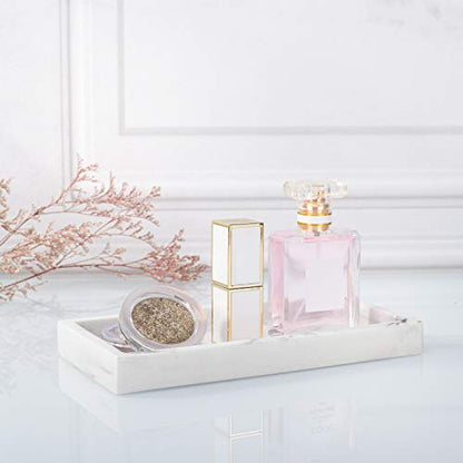 Emibele Bathroom Vanity Tray Countertop, 8" Rectangular Marble Resin Tray | Dresser Kitchen Sink Tray, for Jewelry Cosmetic Perfume Soap Candle, Compact Lightweight Waterproof, Mini Size, Gravel White - color: Gravel White, size: 7.7" x 3.9" x 0.8"