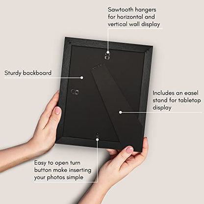 Americanflat 8x10 Picture Frame - Matted to 5x7 - Engineered Wood - Black | Shatter-resistant glass, wall or tabletop display with included easel, sawtooth hangers included, secure turn-tab backing - color: Black, size: 8x10