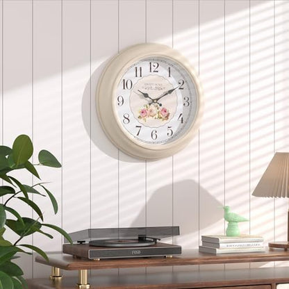 Abdurey Sweet French Decorative Wall Clock,Creamy White Rose Style | Battery Operated Silent Decor Wall Clocks for Living Room, farmhouse, Bedroom, Bathroom, Dining Room 11.5"