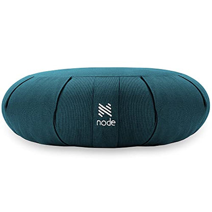 Zafu Meditation Cushion, 15" Round Buckwheat Yoga Pillow with Organic Cotton Cover - color: Teal