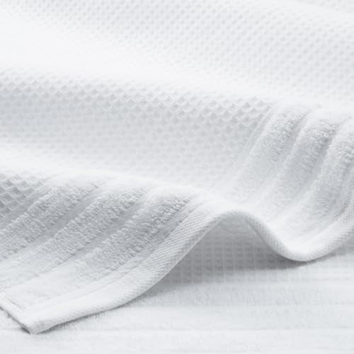 TOWN & COUNTRY BASICS 6-Piece Assorted Waffle Woven Terry Stripe Set, 2 Bath Towel, 2 Hand Towel, 2 Washcloth, 100% Cotton, Quick Dry, White - color: White