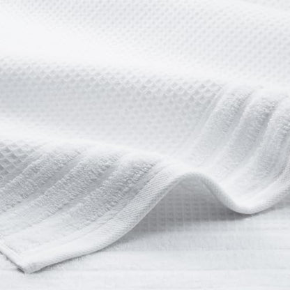 TOWN & COUNTRY BASICS 6-Piece Assorted Waffle Woven Terry Stripe Set, 2 Bath Towel, 2 Hand Towel, 2 Washcloth, 100% Cotton, Quick Dry, White - color: White