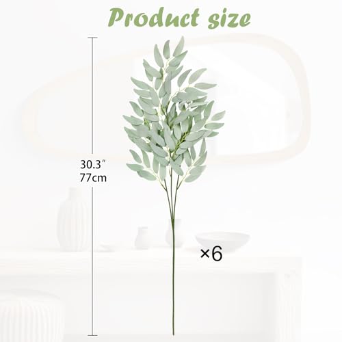 Faux Eucalyptus Stems Italian Ruscus Willow Eucalyptus Leaves 30” Long Fake Salix Leaves 6 Pack Silk Greenery Stems for DIY Bouquet Arrangements -Artificial Eucalyptus Stems - color: Italian Ruscus#1