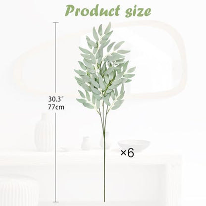 Faux Eucalyptus Stems Italian Ruscus Willow Eucalyptus Leaves 30” Long Fake Salix Leaves 6 Pack Silk Greenery Stems for DIY Bouquet Arrangements -Artificial Eucalyptus Stems - color: Italian Ruscus#1